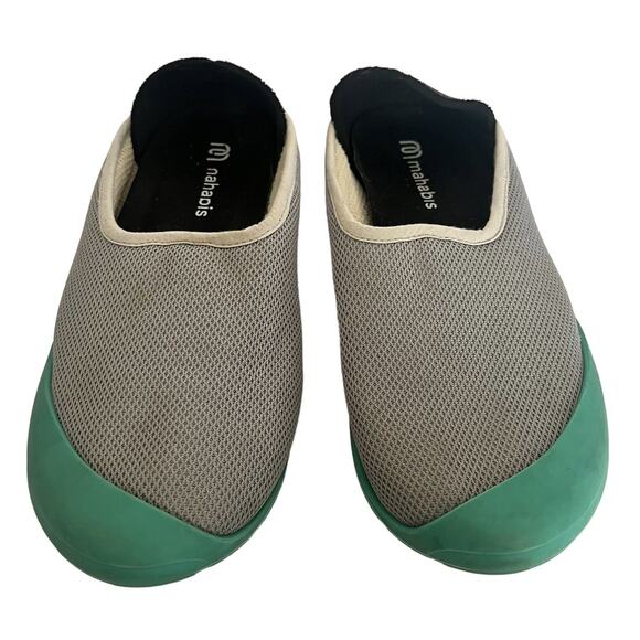 Mahabis Summer Slippers •40/ W 9• M 7• Light gray Mesh Teal Rubber Sole - Picture 2 of 8